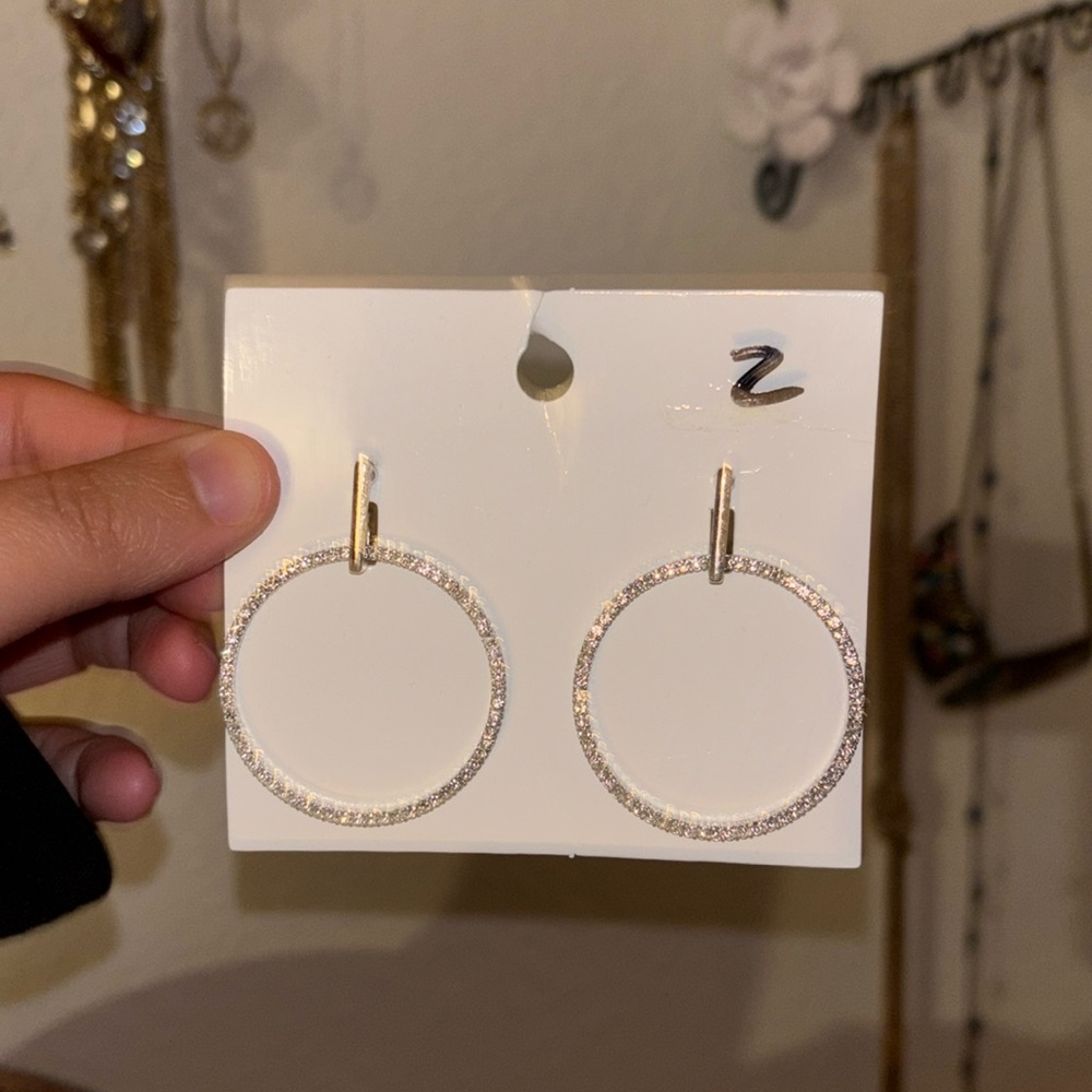 Silver diamond hoop earrings